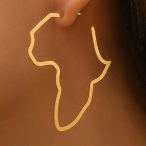 Orecchini A Cerchio Con Profilo Mappa Africa Cavi Geometrici In Acciaio Inossidabile Colore Oro Argento Gioielli Culturali