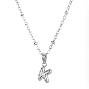 Modern silver stainless steel bubble letter K pendant necklace with bead chain design