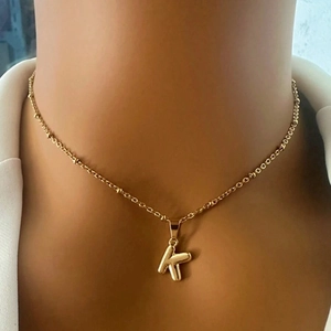 Puffy Alphabet Initial Letter Pendant Necklace Stainless Steel 3D Bubble Letter Bead Chain For Women Fashion Jewelry