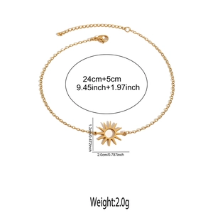 Detail showing hollow sun pendant dimensions 2.0x1.2cm on stainless steel bracelet