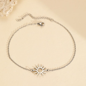 Stainless steel sun pendant bracelet with adjustable chain and lobster clasp closure