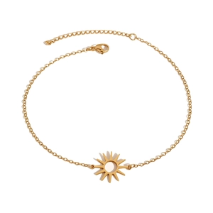 Elegant gold stainless steel bracelet with hollow sun pendant and adjustable chain link
