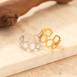 Set of minimalist gold and silver hollow geometric open rings in stainless steel
