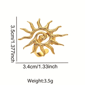 Adjustable gold sun geometric ring with vintage hammered texture and spiral center design