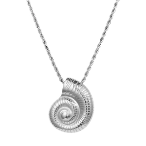 Elegant nautilus spiral pendant on silver rope chain necklace for woman fashion
