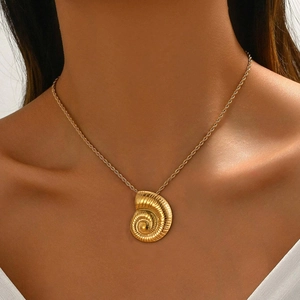 Stainless Steel Nautilus Shell Pendant Necklace Gold Plated Spiral Conch Ocean Style Rope Chain Jewelry For Women