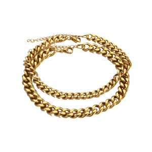 Set of two gold Cuban link anklets with adjustable lobster clasp for summer beach style