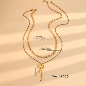 Double-layered 18k gold plated stainless steel necklace with fluid lava heart pendant