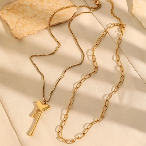 Double layered 18k gold plated stainless steel necklace with molten drip heart pendant