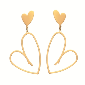 Boucles d'oreilles double cœur ajouré en acier inoxydable plaqué or 18 carats chic