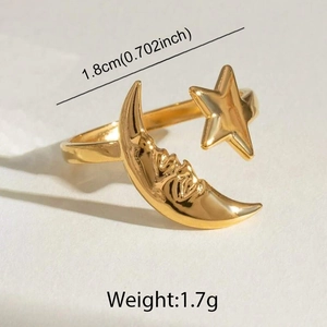 Macro shot of celestial ring showing adjustable 1.8cm diameter and 1.7g weight info