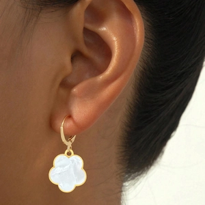 Shell Flower Drop Earrings Stainless Steel Inlay Elegant Minimalist Dangle Hoop Ear Jewelry For Women