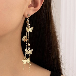 Hollow Butterfly Tassel Drop Earrings With 925 Sterling Silver Earring Post Stainless Steel Zircon Elegant Jewelry Women