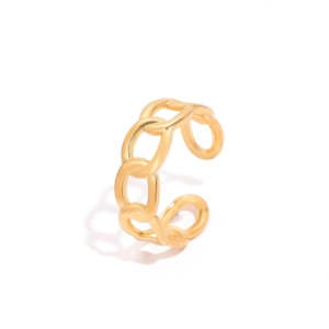 Polished 18K gold plated Cuban link open ring with adjustable minimalist chain design