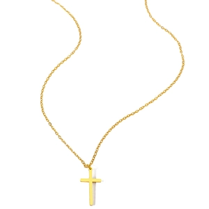 Collana con pendente a croce in acciaio inossidabile dorato lucido per donna, catena fine