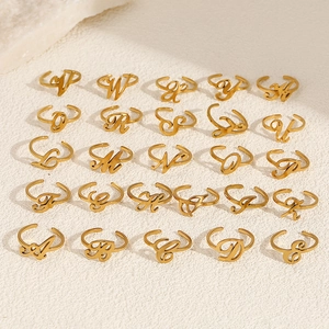 Elegant gold stainless steel alphabet open rings set with minimalist cursive A-Z letters