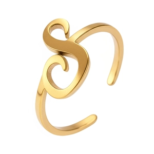 Minimalist gold stainless steel open ring with fluid wave design and matte metallic finish
