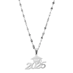 Collier de fin d'études en acier inoxydable avec pendentif 2025 et mortier