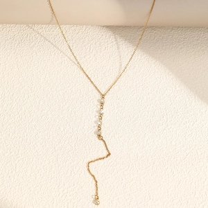 Elegant 18K gold Y-shaped long tassel necklace with sparkling cubic zirconia accents