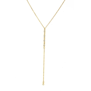 Elegant gold-tone stainless steel Y-shaped tassel necklace with sparkling clear gemstones