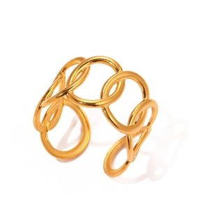 Exaggerated 18K gold hollow out chunky ring in minimalist geometric chain design