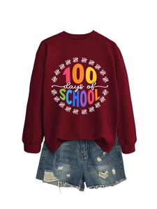 Felpa bordeaux con stampa 100 giorni di scuola e pantaloncini in denim set