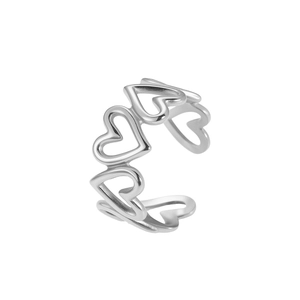 Bague ajustable en acier inoxydable avec cœurs ajourés au design minimaliste argenté
