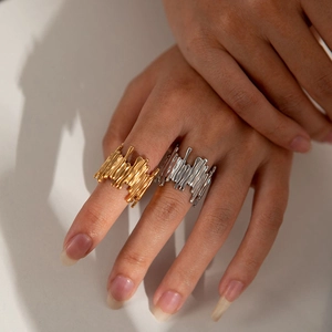 Irregular lava style open wide ring set in gold and silver finish for women