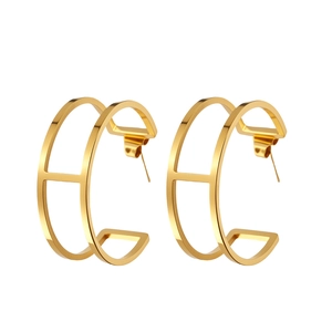 Minimalistische geometrische C-förmige Doppel-Creolen aus Edelstahl in Gold für Damen