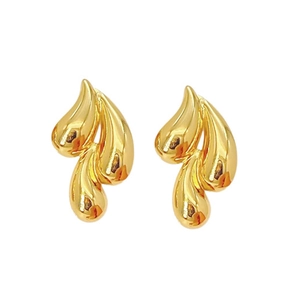 Polished golden stainless steel teardrop earrings in a modern streamlined design