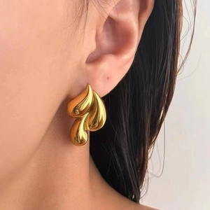 Stainless Steel Teardrop Stud Earrings Liquid Metal Design Multi Tiered Water Drop Polished Fashion Jewelry For Women