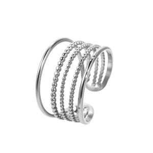 Adjustable multi-layer geometric hollow ring in polished silver stainless steel