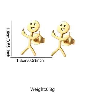 Détail des boucles d'oreilles bonhomme en or avec dimensions de 1,4 cm de hauteur