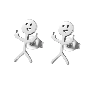 Boucles d'oreilles bonhomme en acier inoxydable avec sourire et geste humoristique