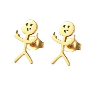 Boucles d'oreilles bonhomme allumette dorées en acier inox avec doigt d'honneur