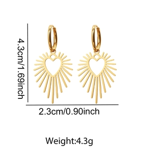 Detailed view of gold cutout heart earrings with precise height and width measurements