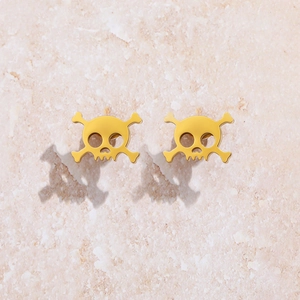 Stainless Steel Skull Crossbones Stud Earrings Punk Gothic Halloween Rock Jewelry For Men Women