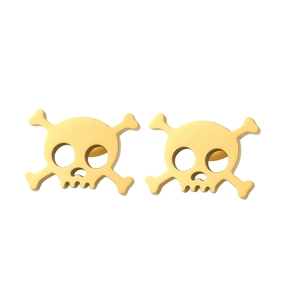Punk style golden stainless steel skull stud earrings for women with hollow eyes design