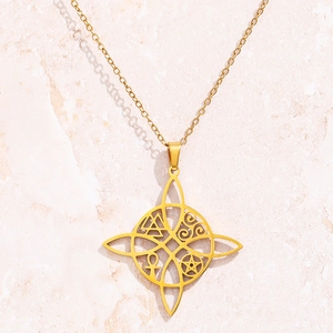 Collier Pendentif Noeud Celtique Acier Inoxydable Vintage Ankh Pentagramme Bijoux Wicca Spirituels Pour Hommes Et Femmes