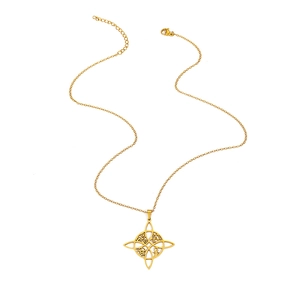 Collier en acier inoxydable doré avec pendentif croix celtique et symboles mystiques