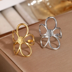 Bague Fleur Évidée Acier Inoxydable Réglable Ouverte Bijoux Floraux Géométriques Style Minimaliste Pour Femme