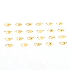 Golden stainless steel anklet with double heart initial pendants from A to Z