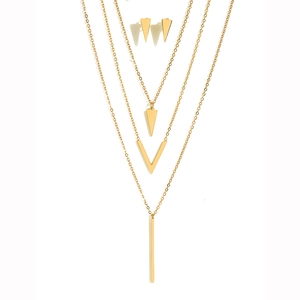 Set collana con ciondolo geometrico e orecchini a perno in acciaio inossidabile dorato donna