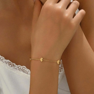 Stainless Steel Heart Charm Bracelet For Women Adjustable Puffy Heart Pendant Chain Minimalist Jewelry Gift