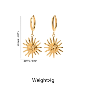 Detailed dimensions of 18K gold plated sunflower drop earrings showing 4.3cm length
