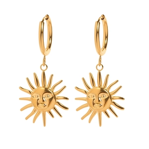 Vintage 18K gold-plated stainless steel sunflower earrings with mystical face design