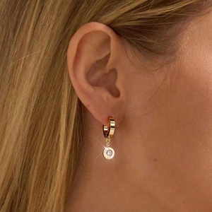 Stainless Steel Hoop Earrings With Roman Numeral Circular Pendant And Zircon Elegant Trendy Jewelry For Women