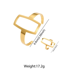 Detailed size specifications for minimalist hollow rectangle gold bracelet and ring set