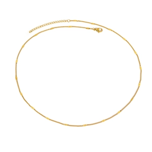 Minimalist gold stainless steel link necklace with flat decorative accents and lobster clasp