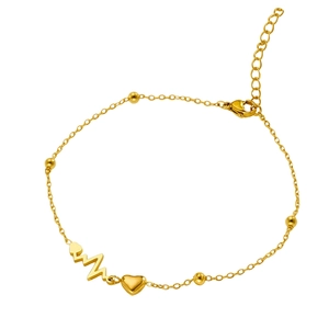 Minimalist gold stainless steel heartbeat heart anklet with adjustable lobster clasp